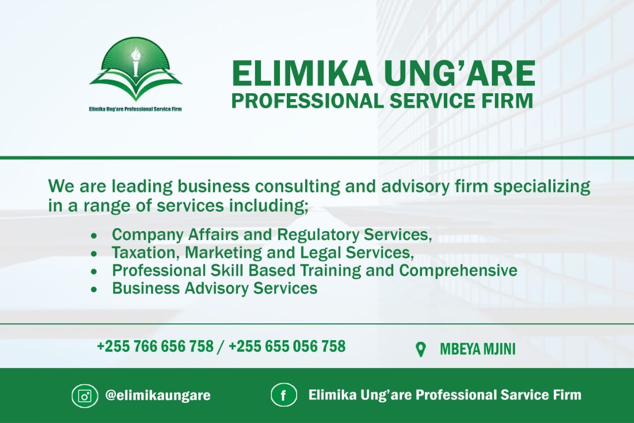 Elimika Ung'are Professional Service Firm — Company Affairs and Regulatory Services, Taxation, Marketing and Legal Services, Professional Skill Based Training and Business Advisory Services. Mbeya Mjini.