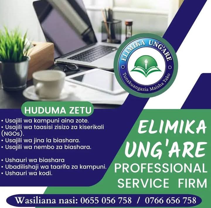 Huduma za Elimika Ung'are: usajili wa kampuni, taasisi zisizo za kiserikali, jina la biashara, nembo za biashara, ushauri wa biashara na kodi